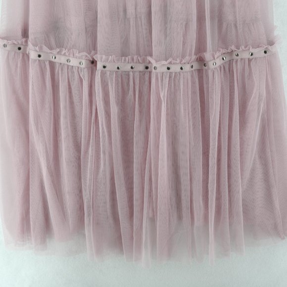 Free People Womens Midi Dress Small Pink Studded Mesh Night Out Tiered Trapeze - Picture 9 of 14
